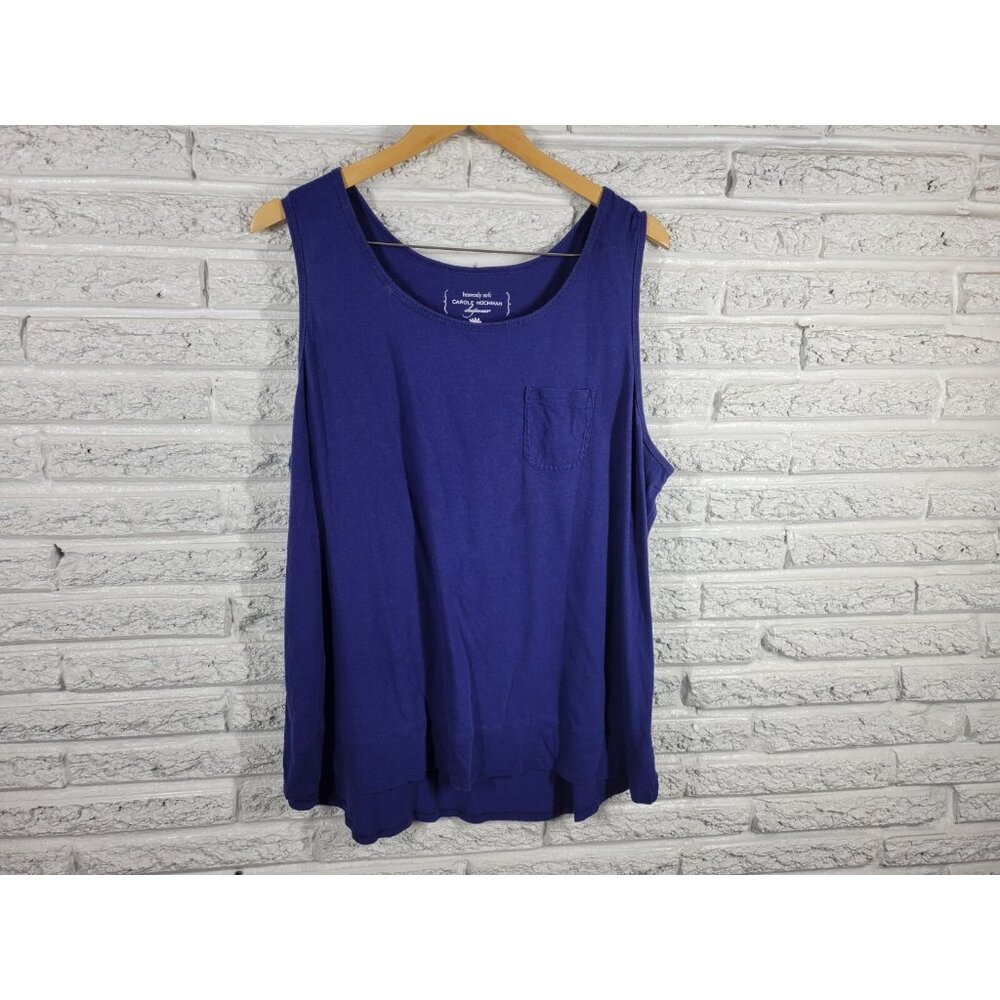 Carole Hochman 2X Pajama Top Blue Tank Sleeveless Pocket Cotton Blend BLU165E